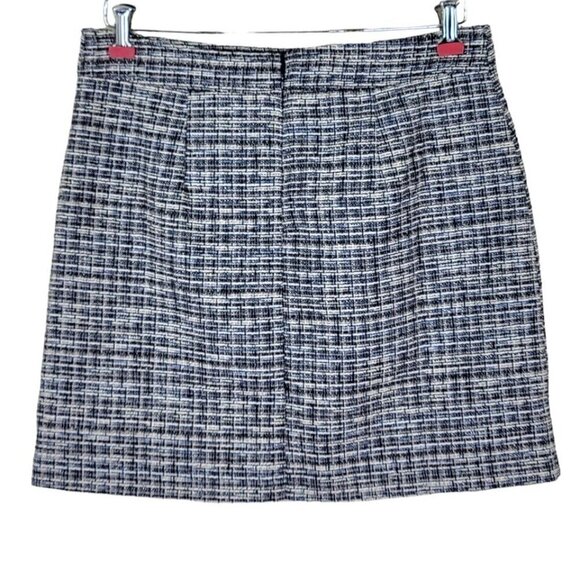 Loft Tweed Mini Skirt Size 8 Front Slip Pockets Back Zip Blue Navy White New - Picture 2 of 7